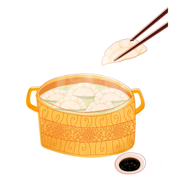 手繪立冬一鍋餃子插畫元素設(shè)計(jì)