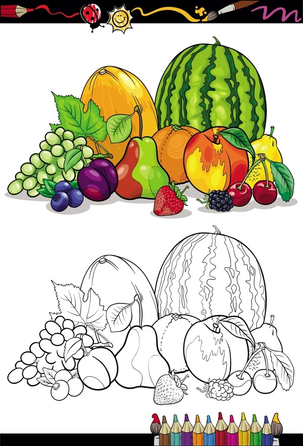 與素描的水果和蔬菜矢量03顏色