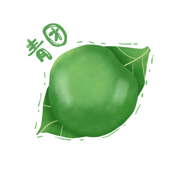 手绘绿色小清新寒食节绿叶上的青团元素