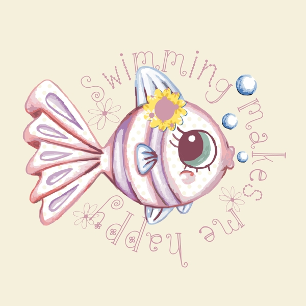 印花矢量卡通卡通動物魚文字免費素材