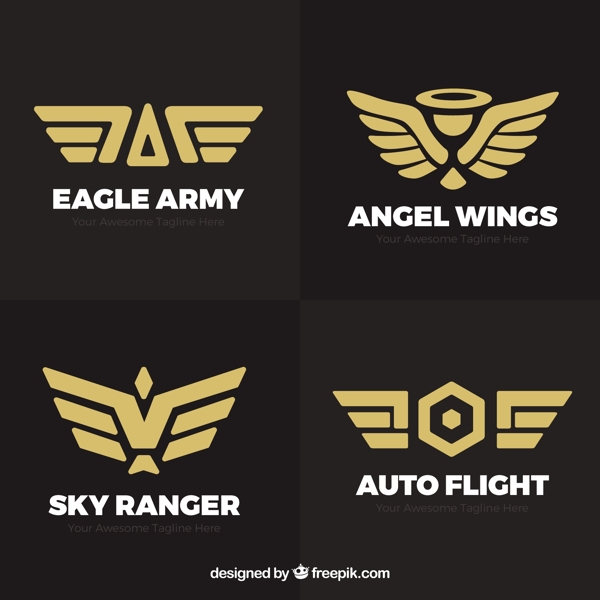 抽象金色双翼翅膀标志logo