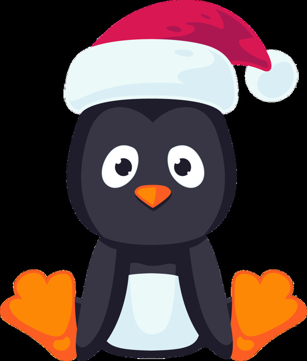 戴着圣诞帽坐着的小企鹅透明卡通素材