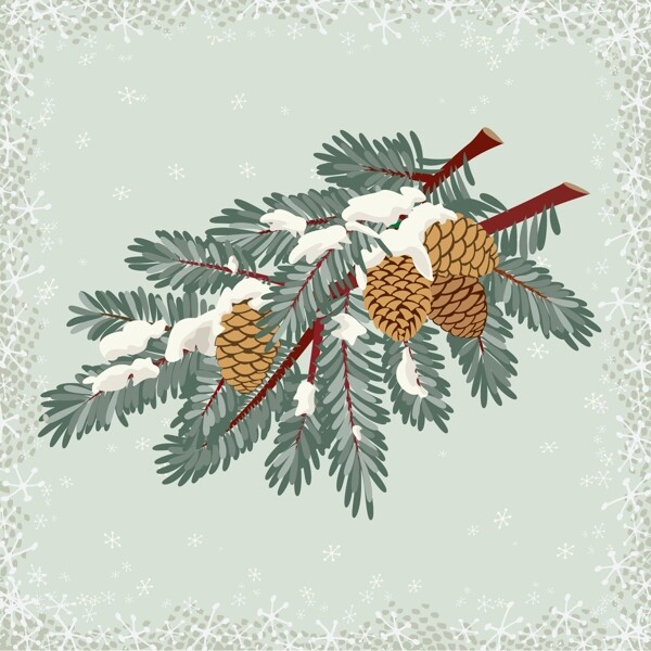 位图插画圣诞节松树松果免费素材