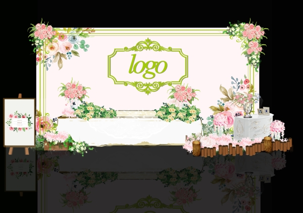 粉色婚禮設(shè)計婚禮效果圖簽到區(qū)