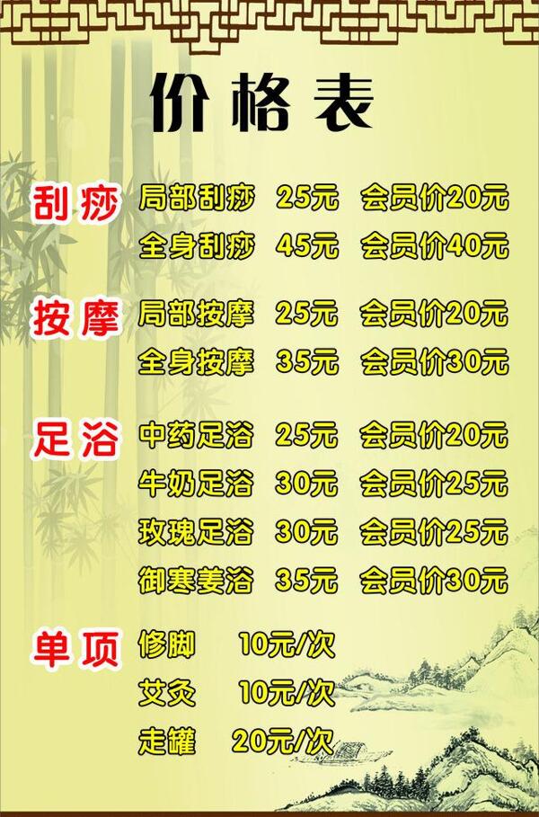 價格表圖片