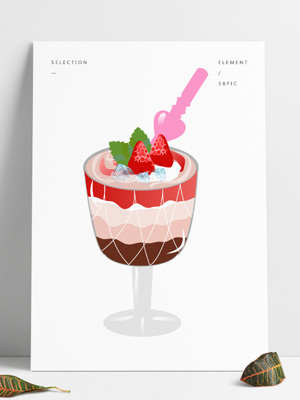 手绘草莓巧克力冰淇淋吊脚杯矢量图