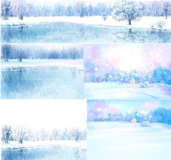 冬季唯美雪景矢量圖
