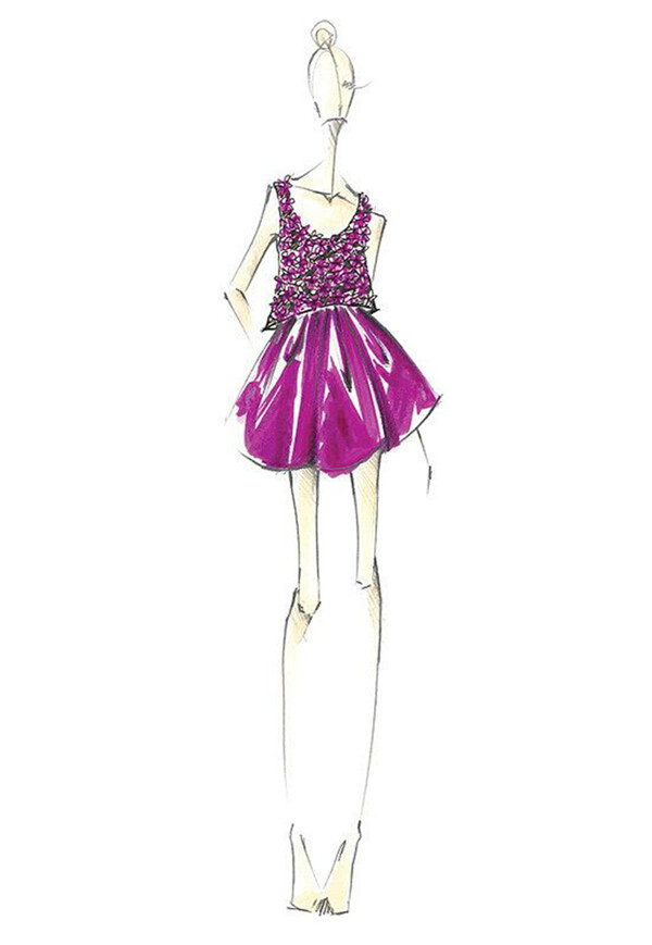 紫色无袖连衣裙设计图