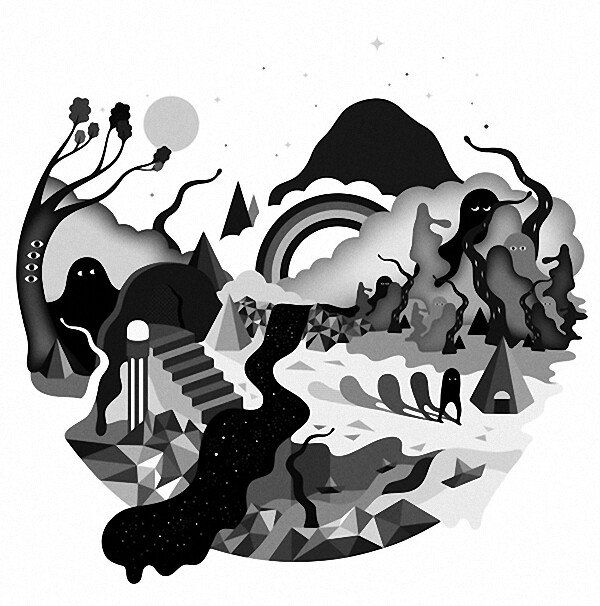 位圖插畫抽象森林大樹免費(fèi)素材