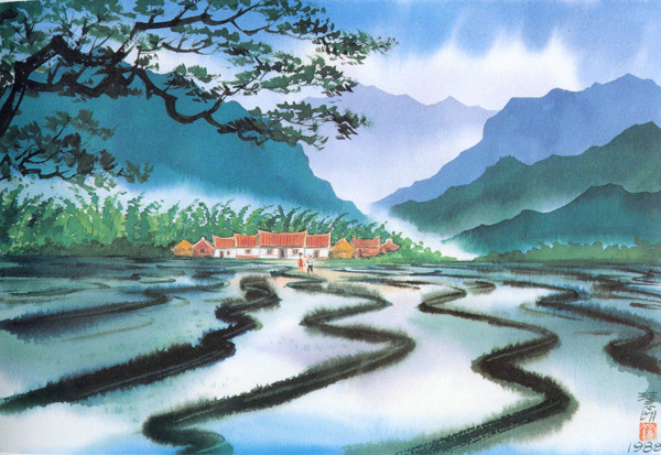 田園水墨畫圖片