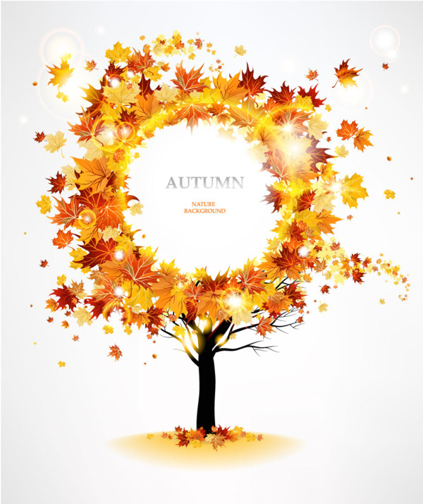 创意秋天大树叶子矢量背景素材