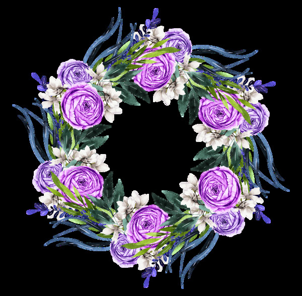多邊形花卉邊框卡通透明素材