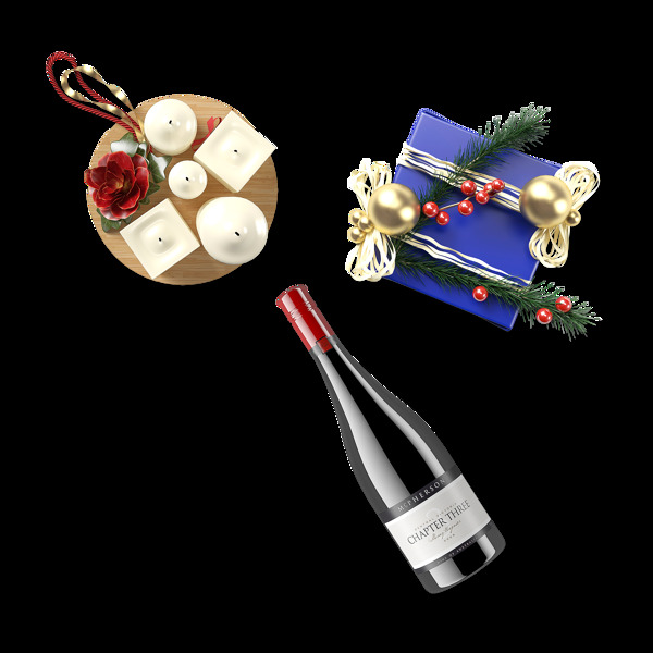 圣诞节礼物和红酒装饰素材
