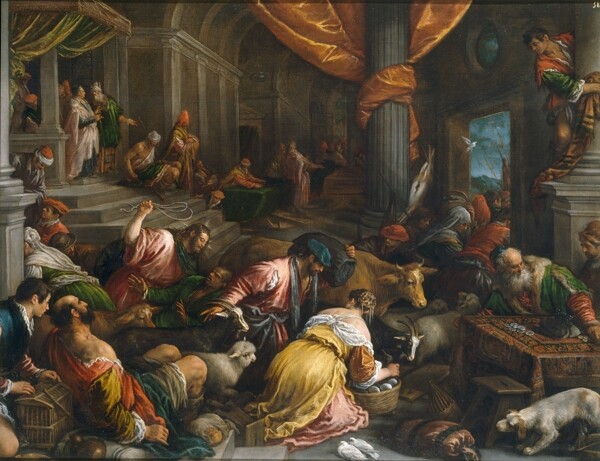 BassanoFrancescoExpulsiondeloercaderesdelTemploCa.1585画家古典画古典建筑古典景物装饰画油画