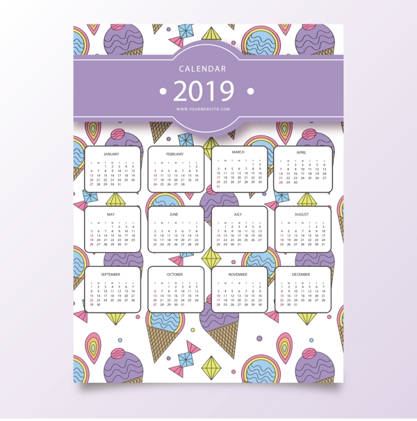 2019紫色风格日历设计