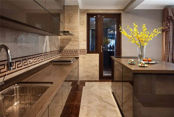 现代时尚客厅深褐色洗手台室内装修效果图
