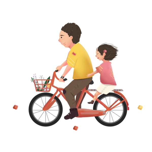 骑自行车的父女图案元素