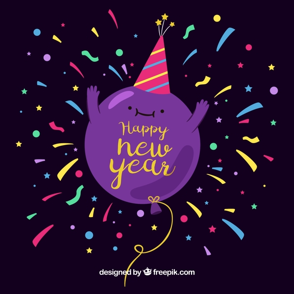 紫色氣球新年矢量素材
