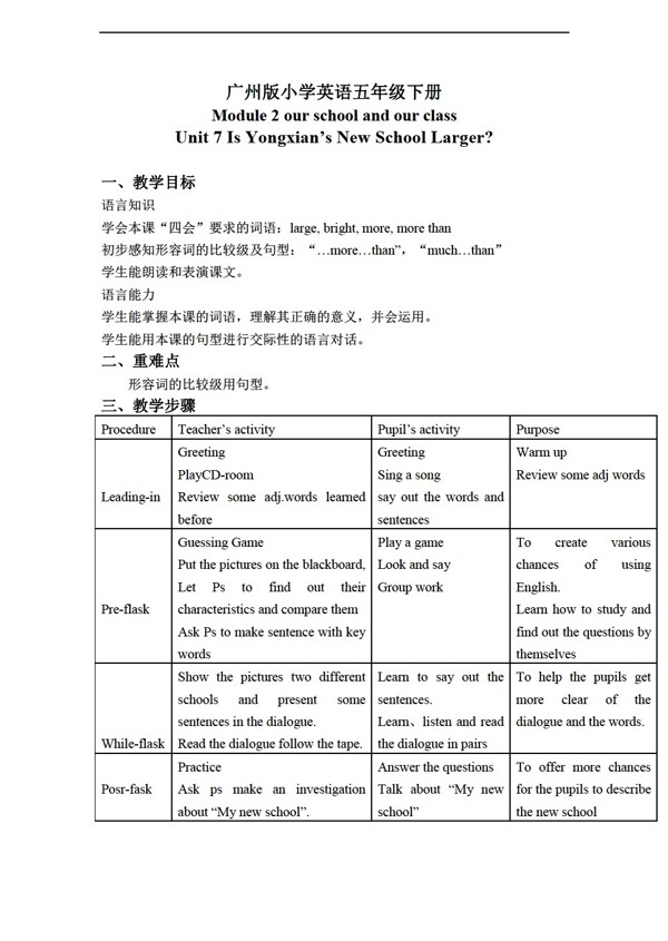 五年級下英語下冊教案Module3Unit7