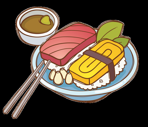 清新手繪壽司料理美食裝飾元素
