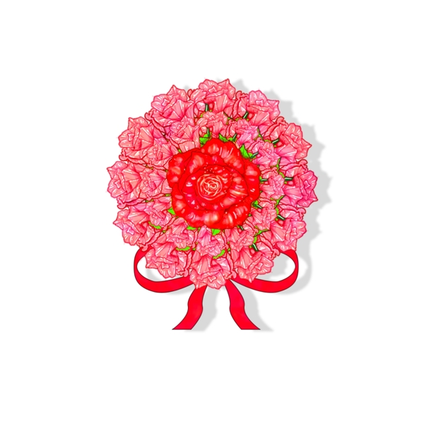 手绘喜庆婚礼玫瑰胸花透明底可商用素材