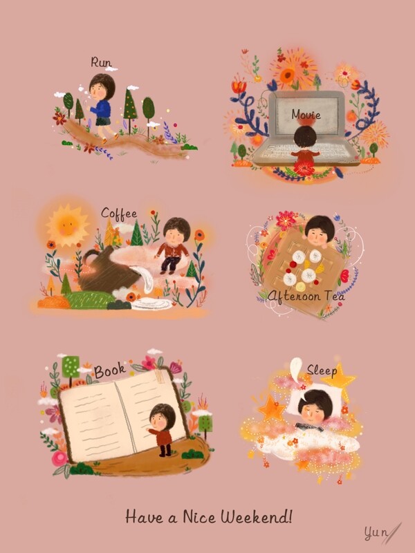 可愛(ài)周末女孩原創(chuàng)手繪插畫(huà)