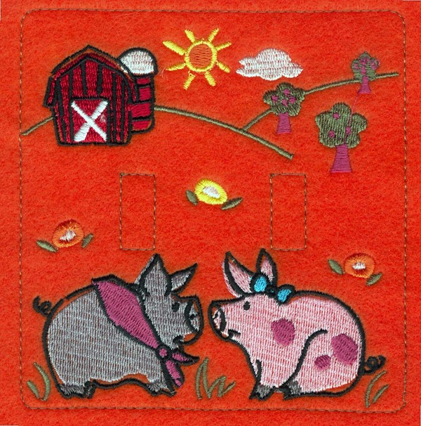 绣花动物猪色彩粉色免费素材