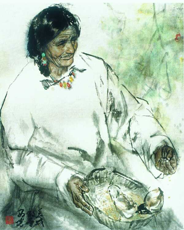 马西光高原人物画藏族妇女图片