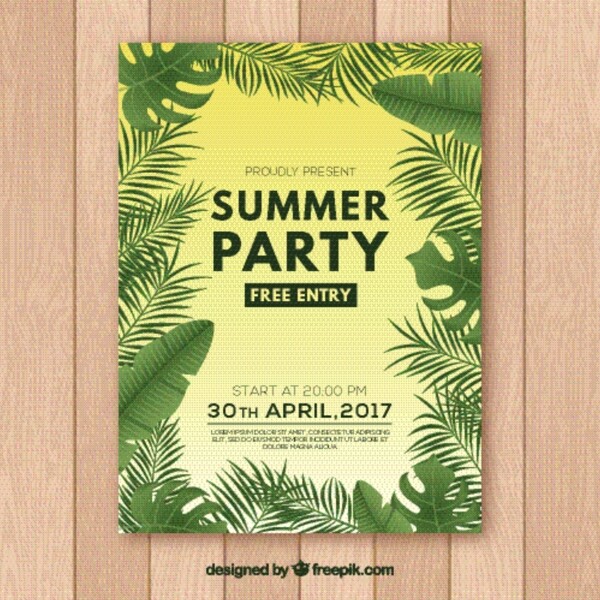 夏日派对海报与棕榈树设计