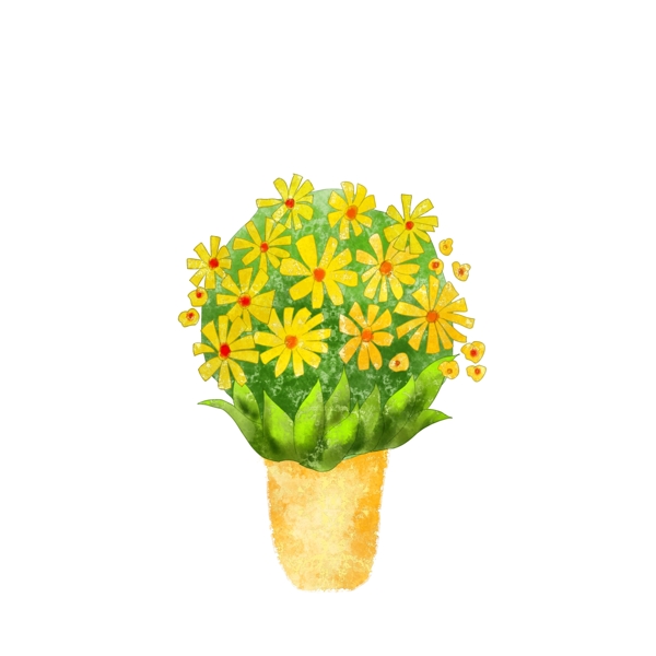 黄色的鲜花盆栽插画