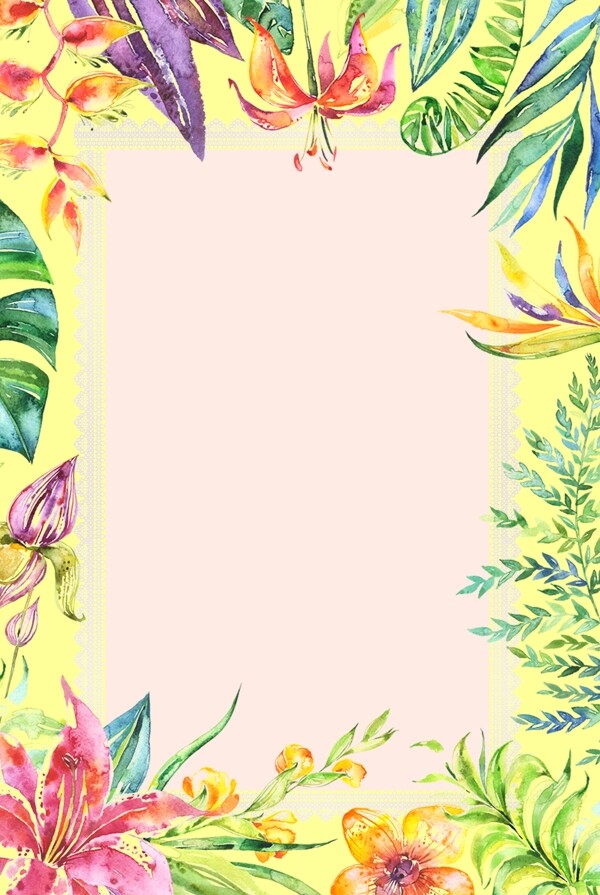 水彩手绘植物花卉蕾丝边框