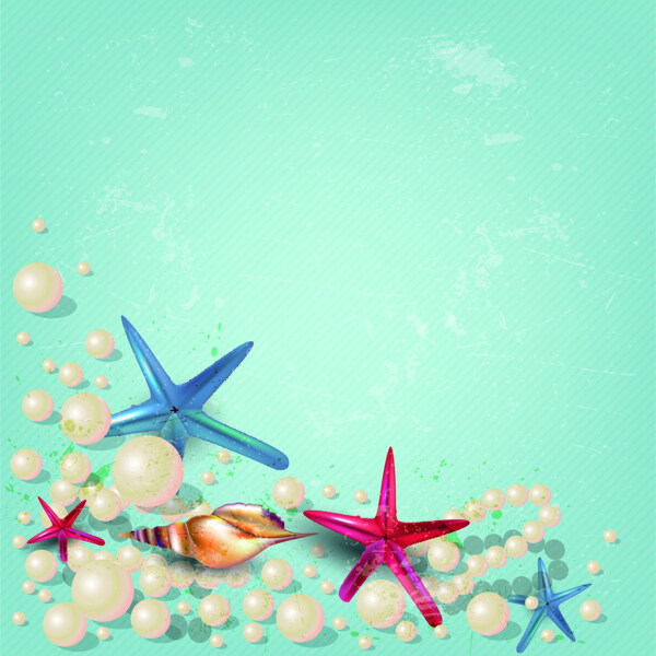 复古夏日珍珠与海星矢量背景