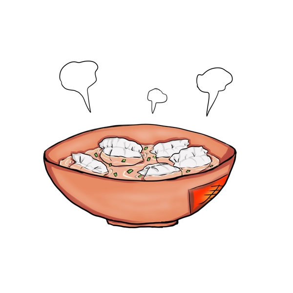 卡通手绘一碗饺子插画