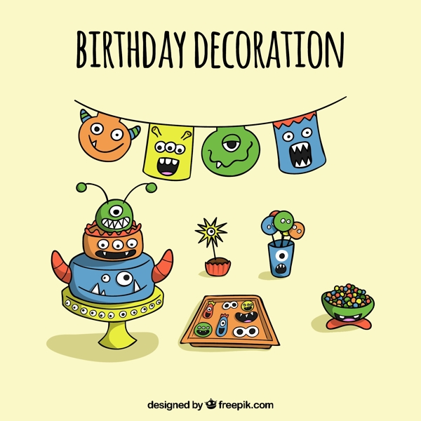 手繪怪物生日裝飾
