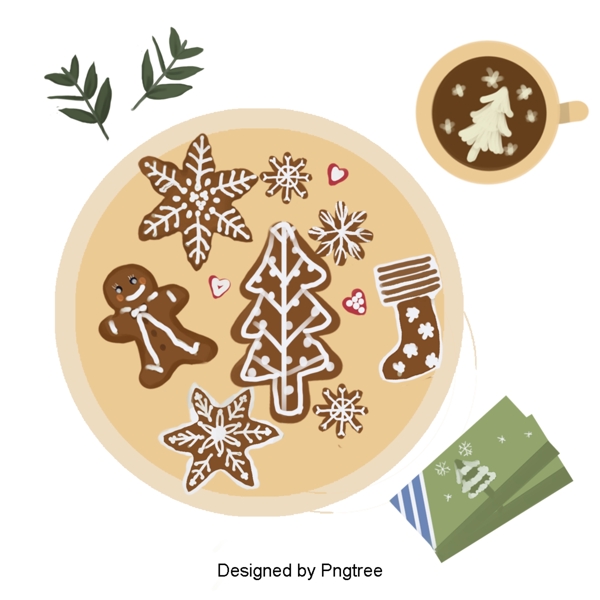 圣诞姜饼暖色的食品材料和插图