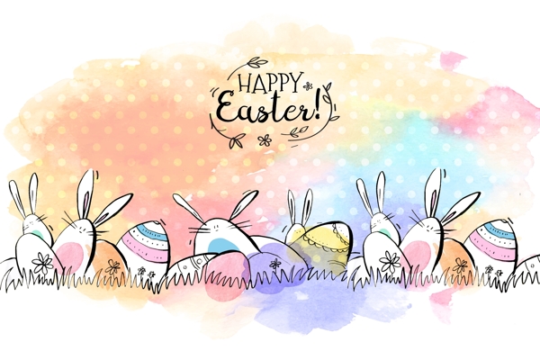 水彩复活节彩蛋兔子海报