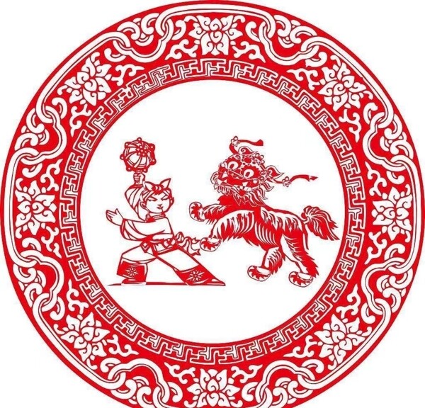 舞獅花紋矢量圖