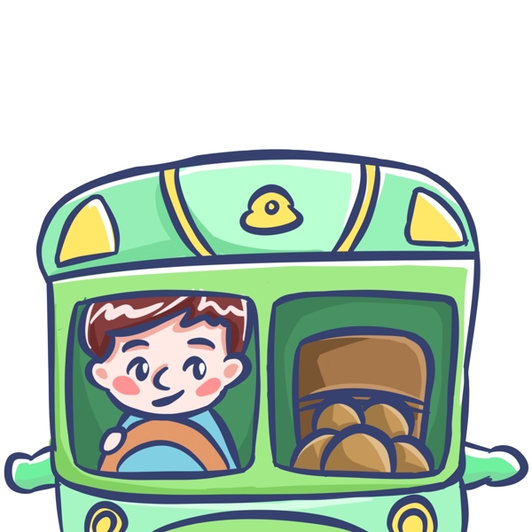 开巴士的男孩卡通png素材
