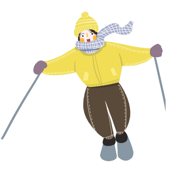 扁平化滑雪的女生插画元素