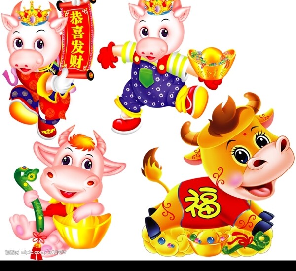 4只可愛金牛圖片