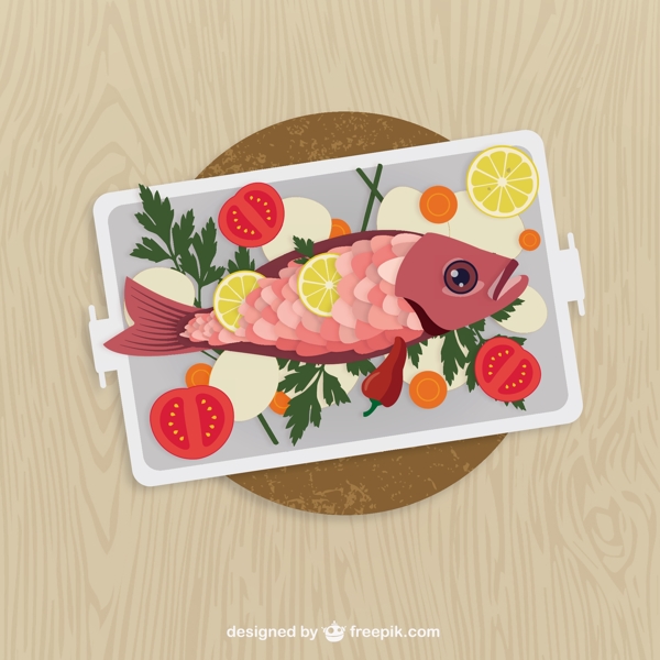 盤(pán)子上的魚(yú)和蔬菜