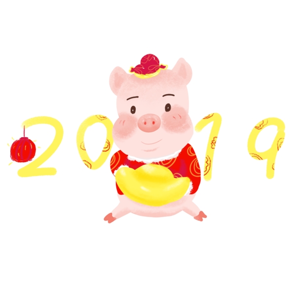 2019年豬年手繪插畫喜慶紅色可商用元素