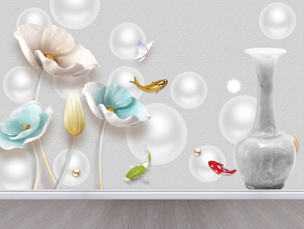 时尚3D浮雕花朵背景墙