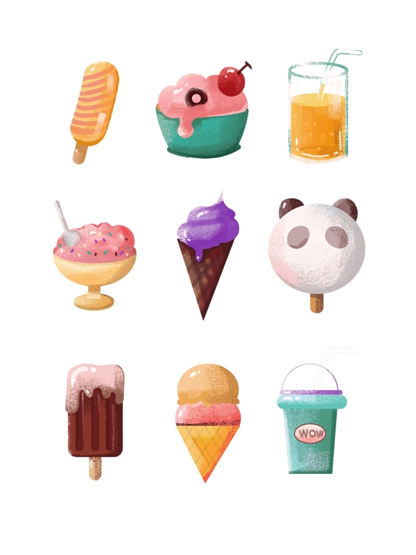 卡通可爱夏天冰淇淋美食系列元素