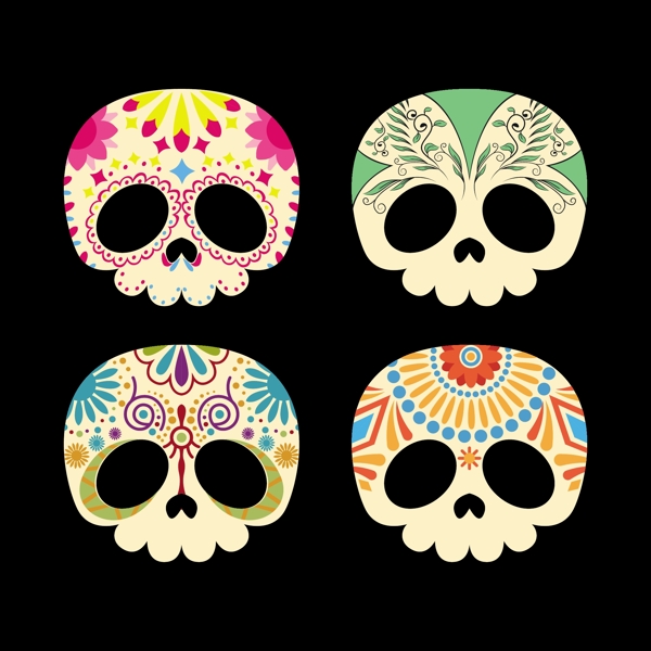 漂亮墨西哥骷髅头骨插图矢量素材