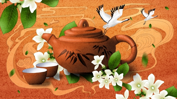 茶壶祥云噪点中国风之春茶节