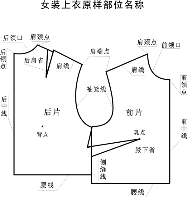 女裝上衣原樣部位