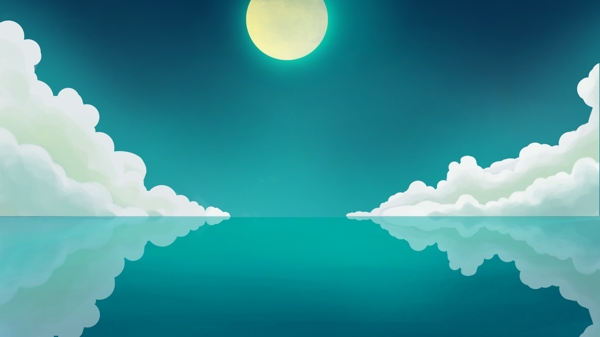 天空中的明月水面卡通背景