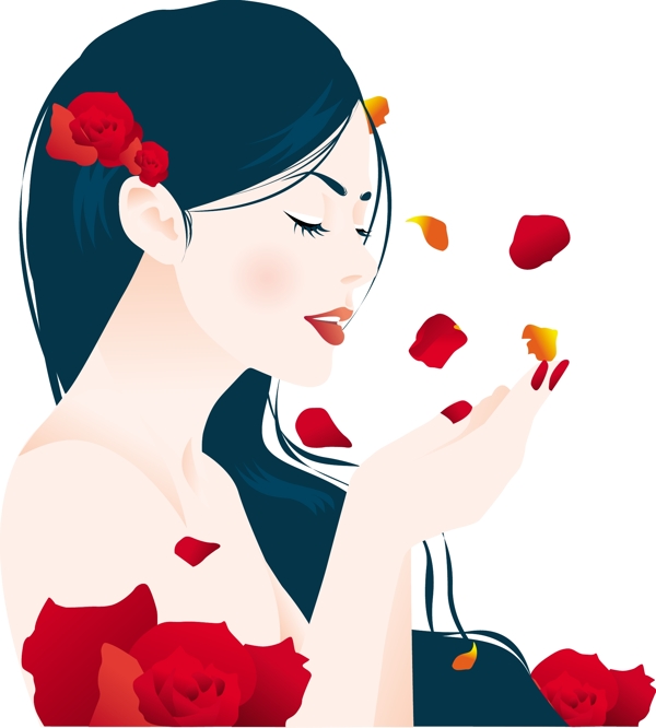 玫瑰花瓣女孩矢量素材