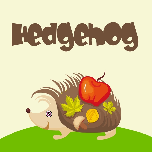 印花矢量圖可愛卡通卡通動物刺猬蘋果免費(fèi)素材